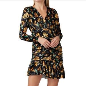 Delfi Collective Black Velvet Ruched Tiger Lily Print Cocktail Dress M